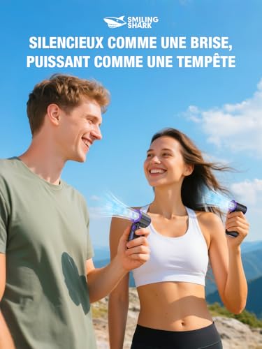 Smiling Shark TF-01 Mini Ventilateur Portable Turbo 10m/s [12H] pour Voyage/Camping/Concert