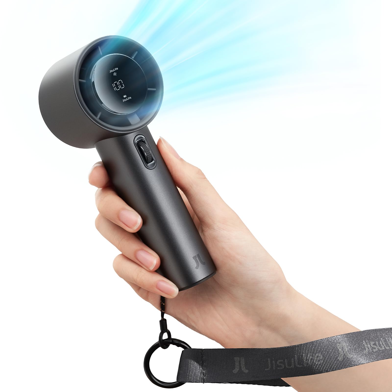 JISULIFE Ventilateur Portable pour Femmes Hommes - Mini Ventilateur Turbo démontable,Métal Foncé,V undertaking/Extérieur