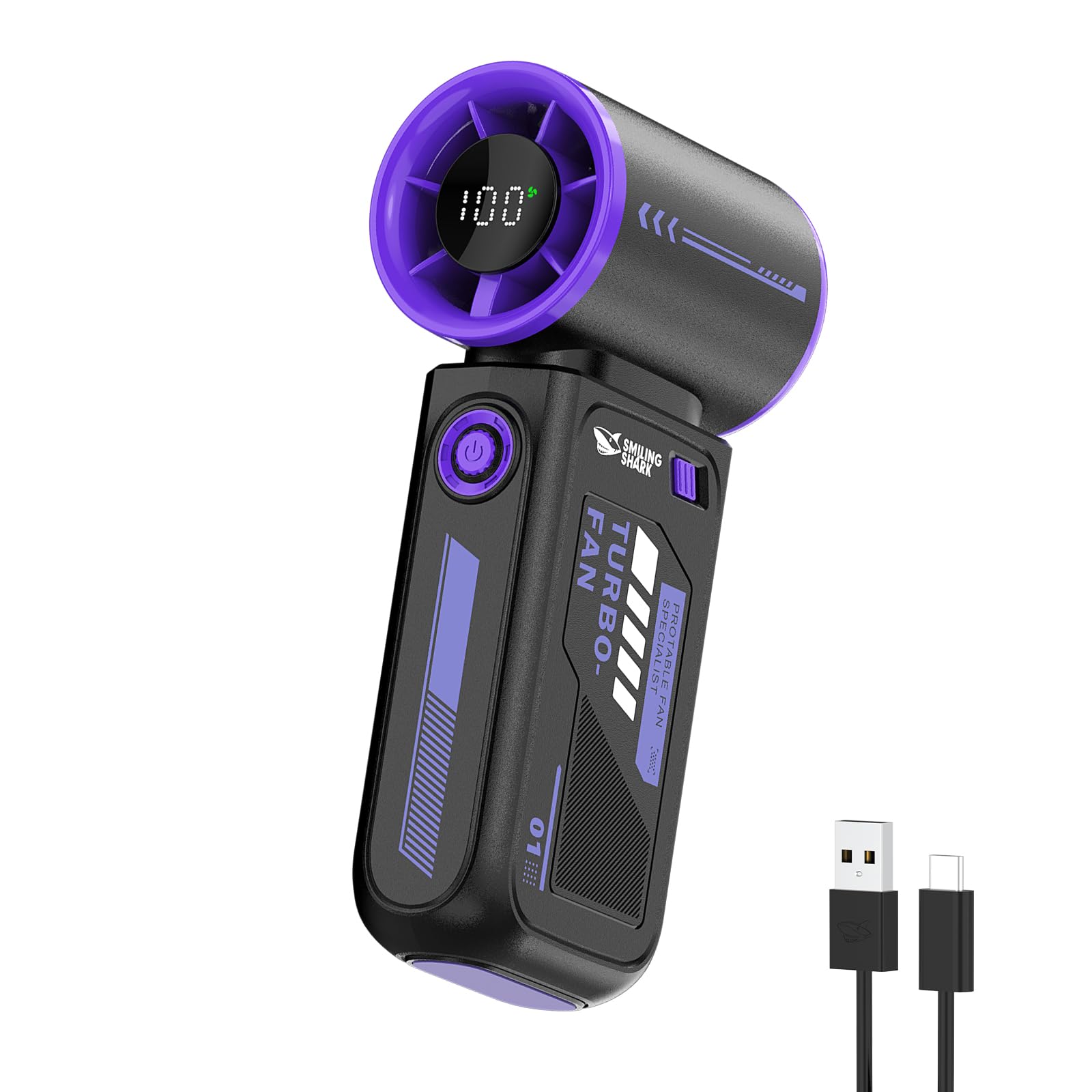 Smiling Shark TF-01 Mini Ventilateur Portable Turbo 10m/s [12H] pour Voyage/Camping/Concert
