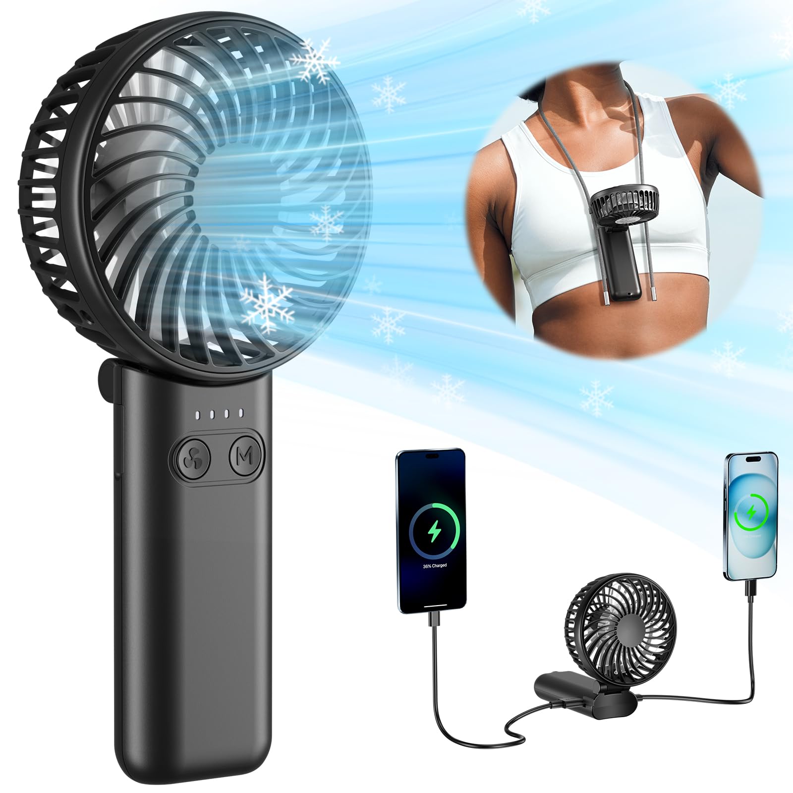 Ventilateur à main Disney femme 180° 5200 mAh 27h noir