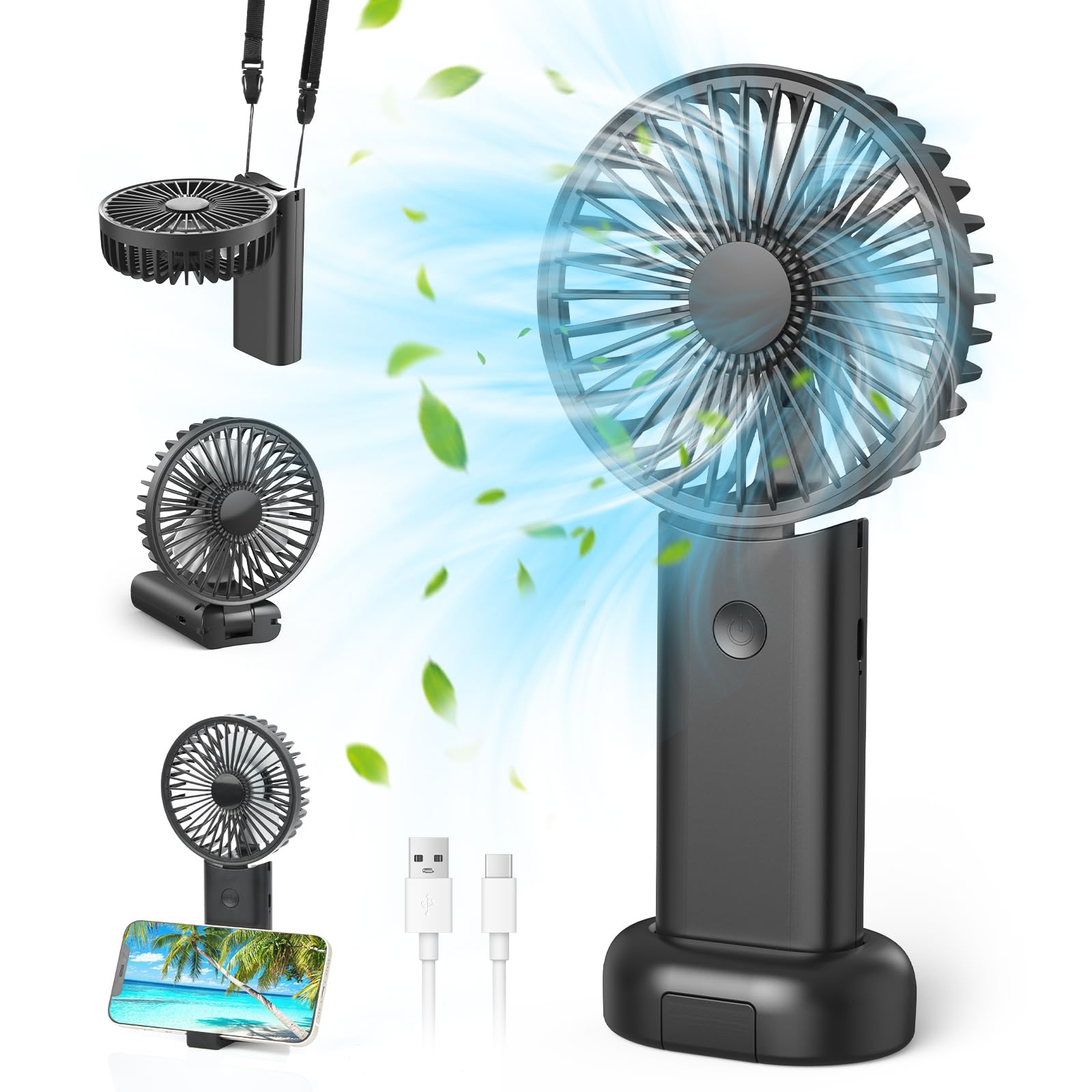 Ventilateur Portable Namouk Silencieux pour Voyages et Camping - 5 Fonctions 3 Vitesses